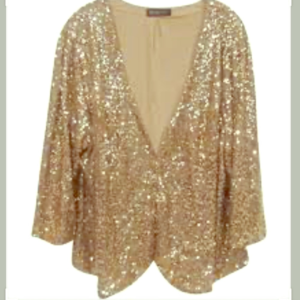 INC International Concepts GOLD SEQUIN JACKET Sz1X